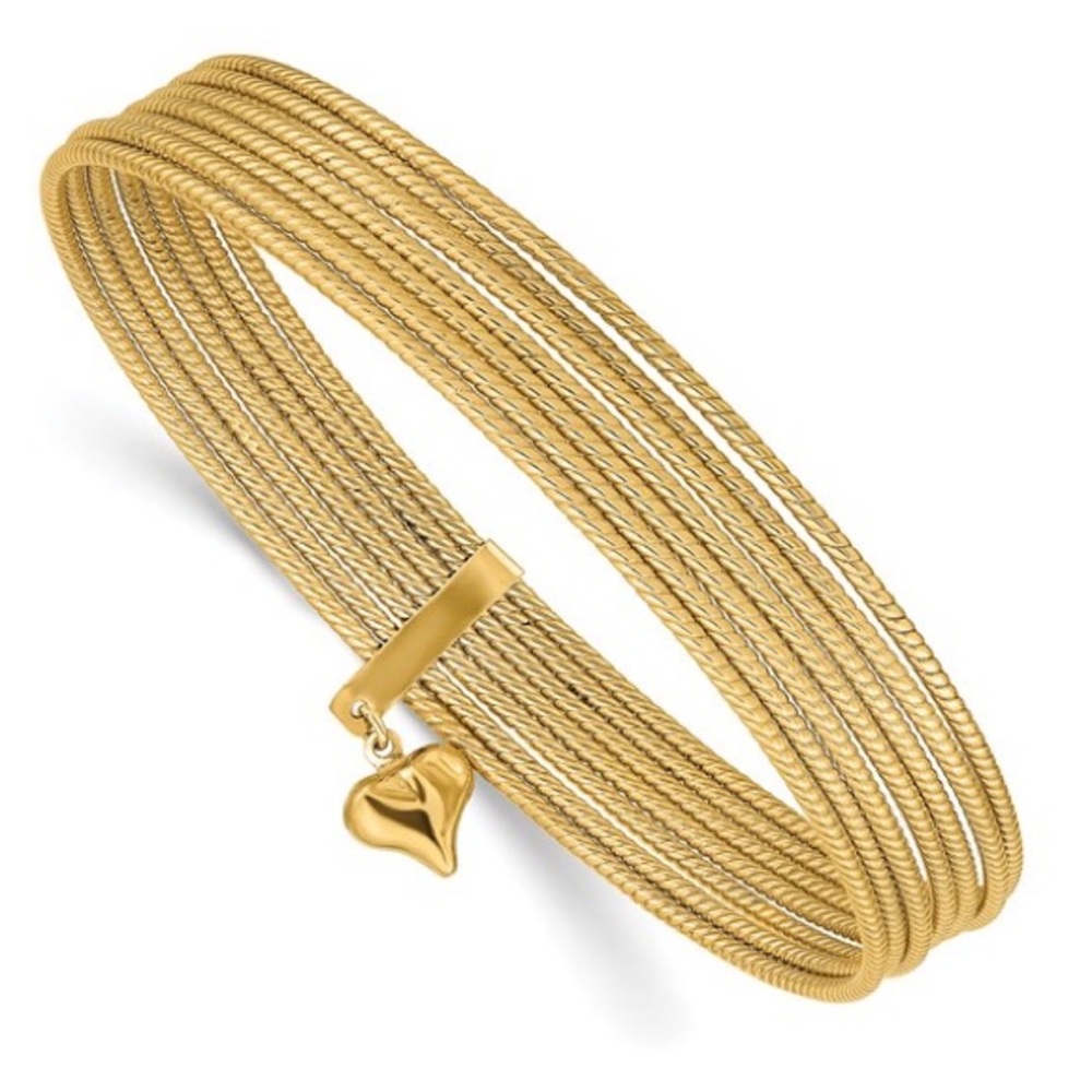 14K Yellow Gold Multi Bangle Heart Bracelet